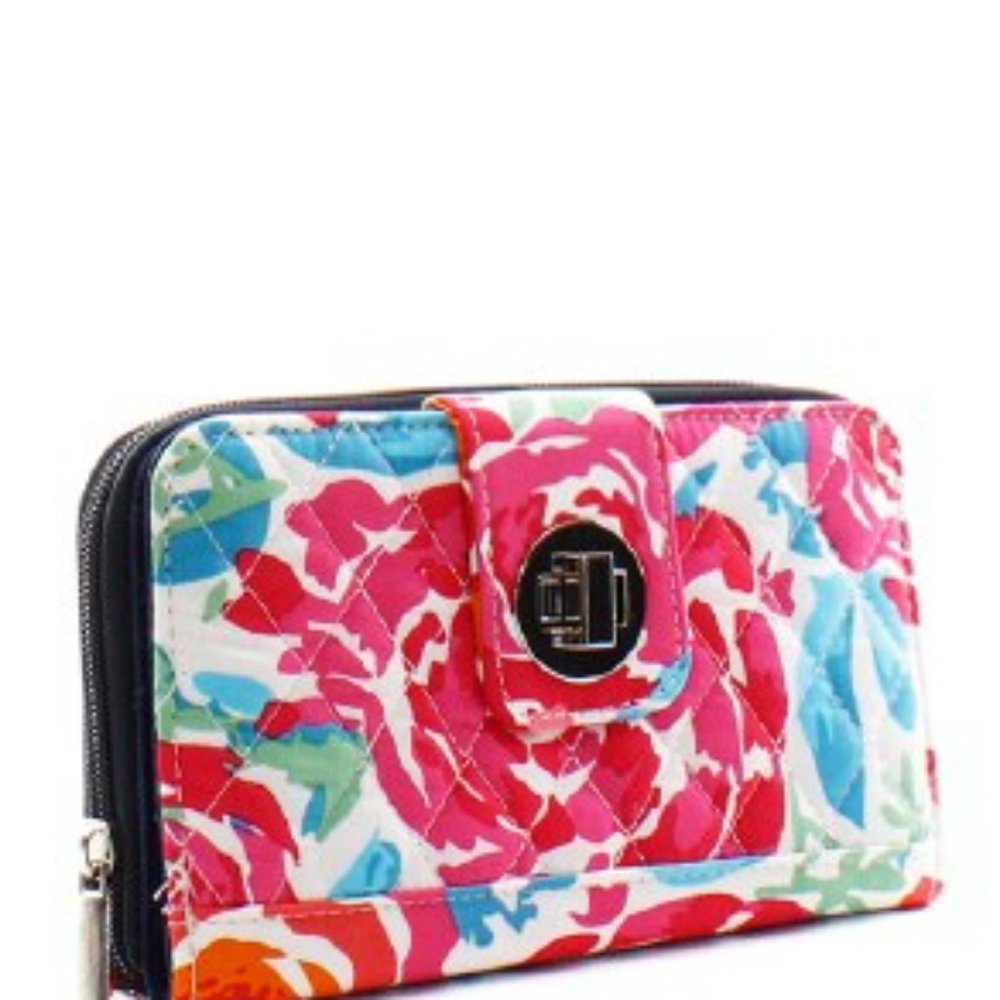 New microfiber twist lock wallet flower garden